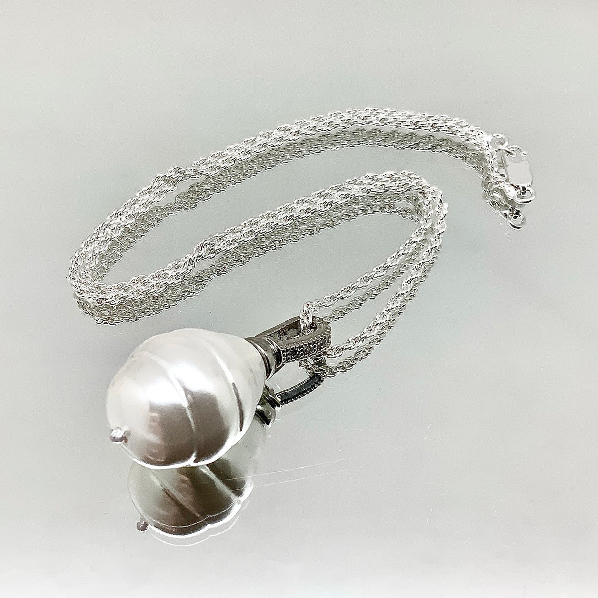 3 Way Glass Shell Pearl Evening Necklace with Premium Crystal Elements