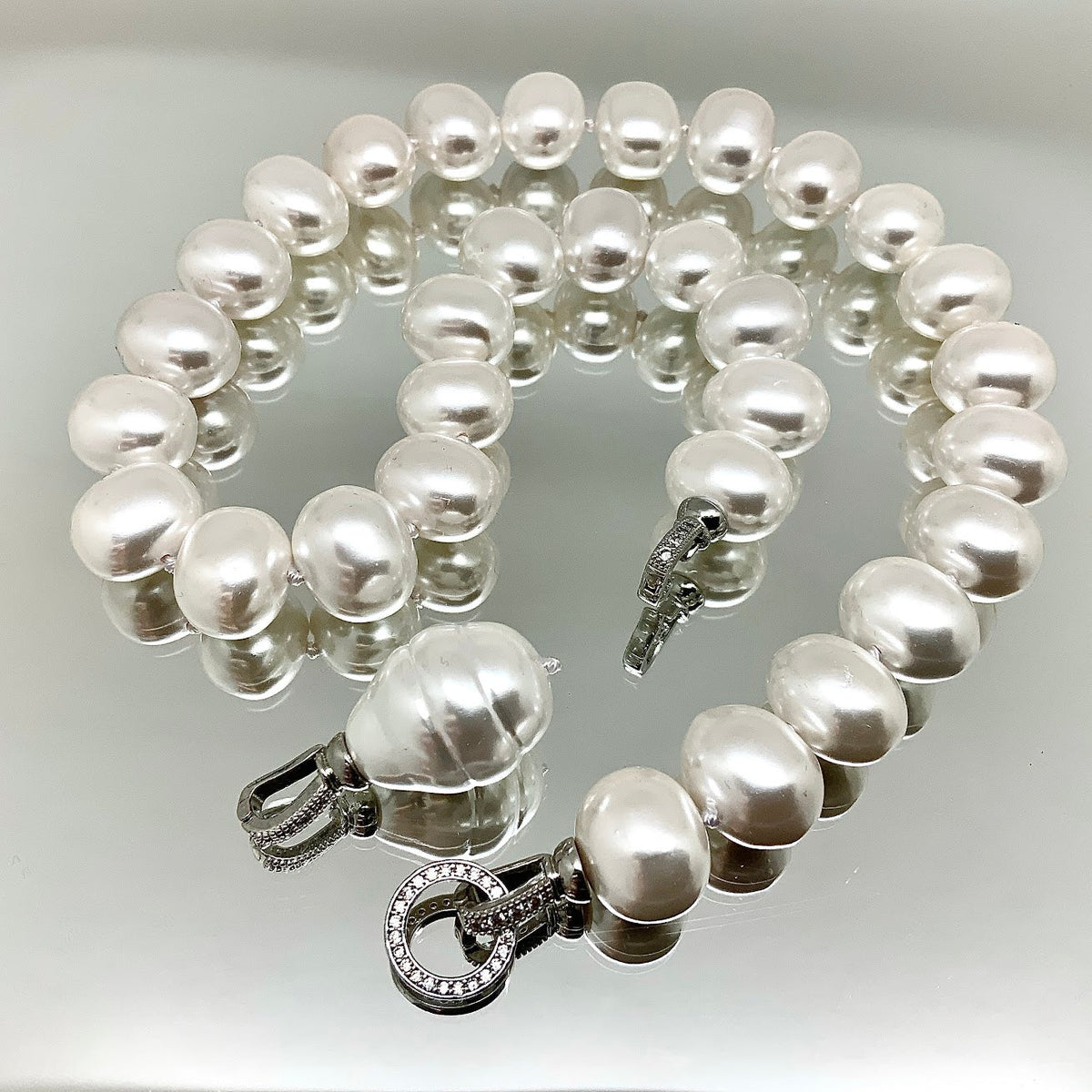 3 Way Glass Shell Pearl Evening Necklace with Premium Crystal Elements