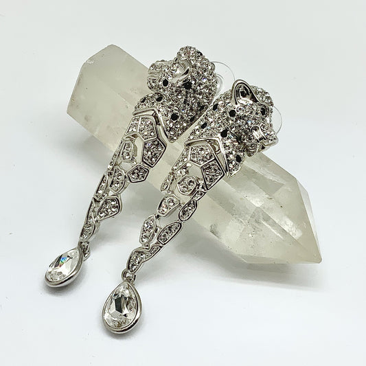 Cheetah Head Earrings with Teardrop Crystal