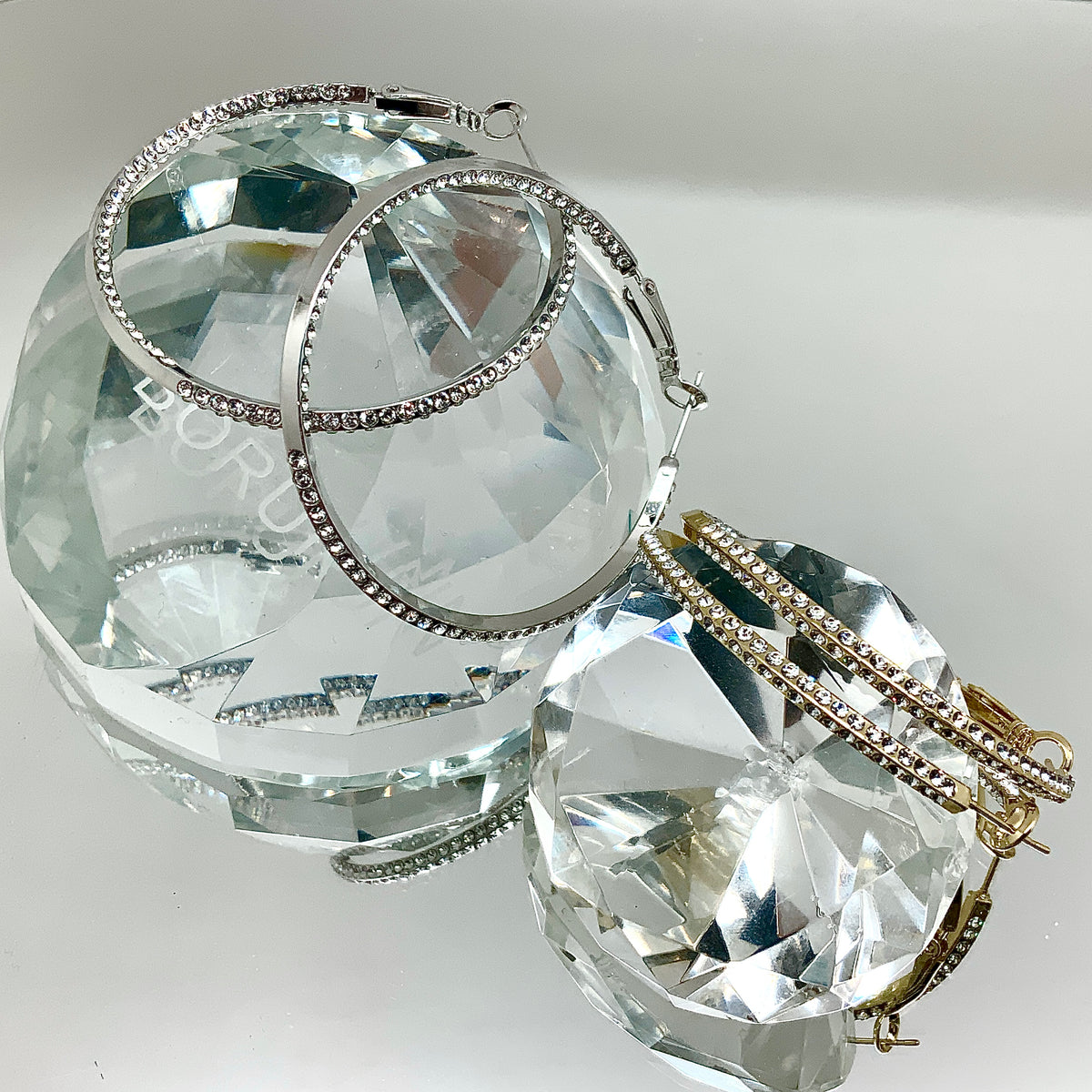 Premium Crystal Medium Inside Out Hoop Earring 1.5"