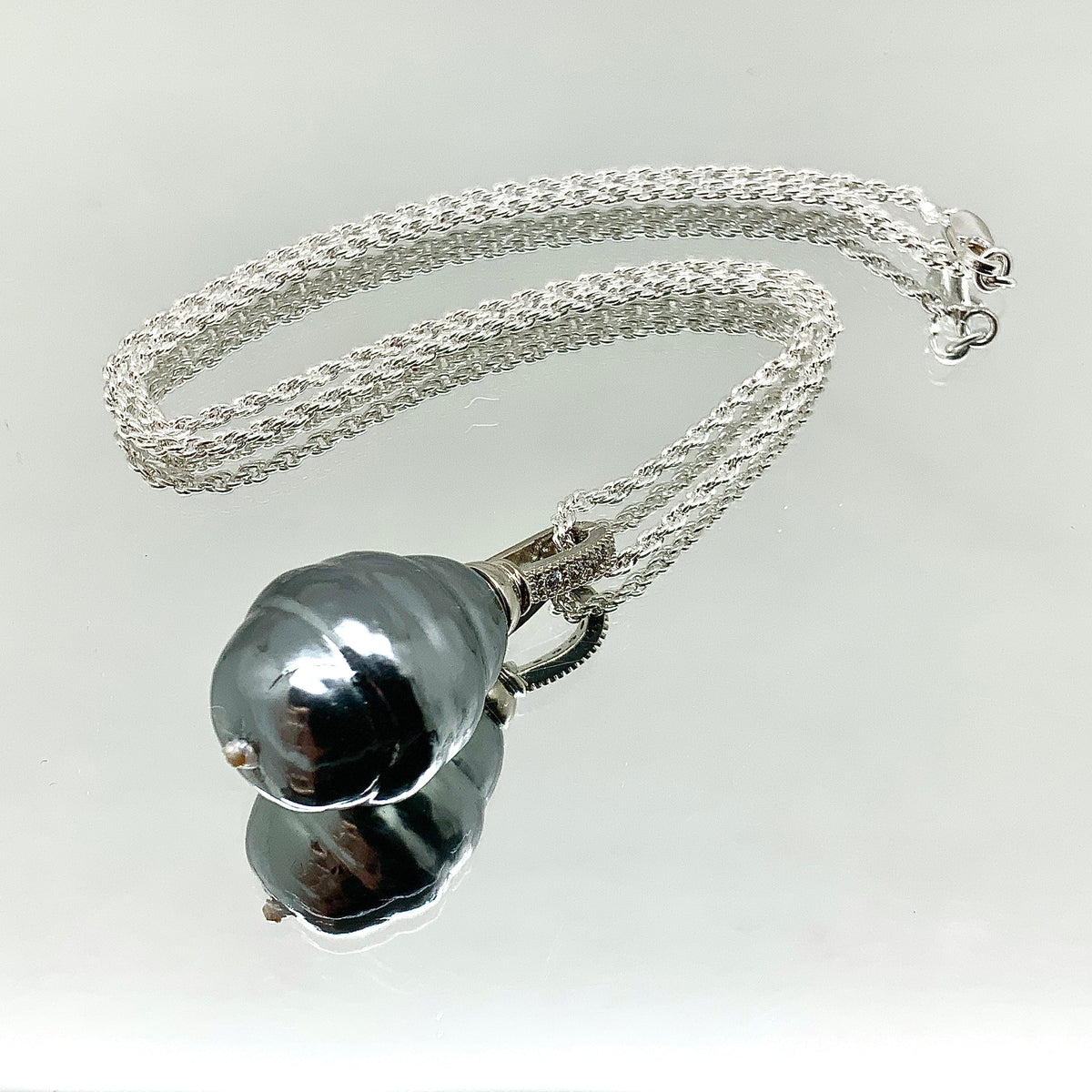 3 Way Glass Shell Pearl Evening Necklace with Premium Crystal Elements