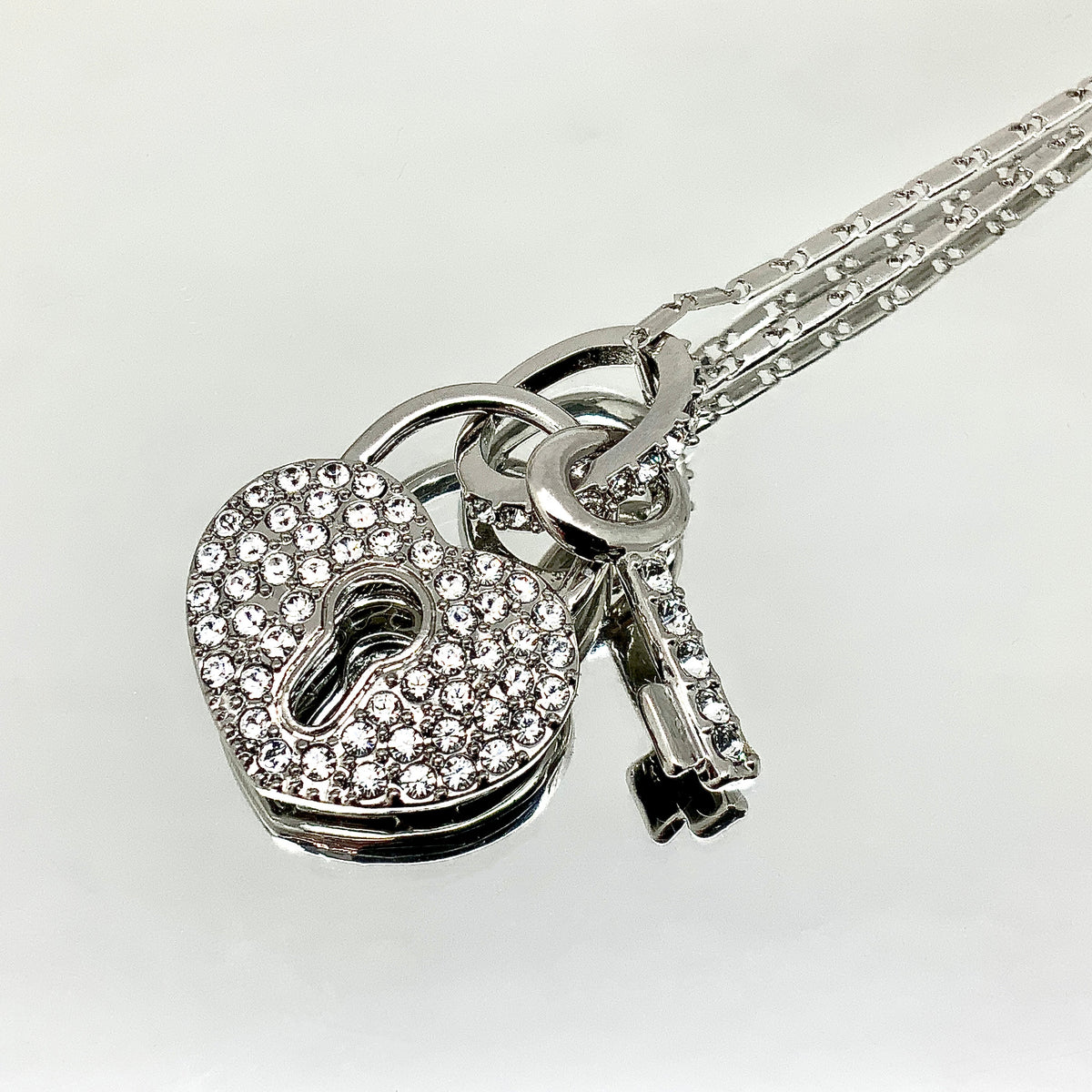 Premium Crystal Heart Lock and Key Necklace