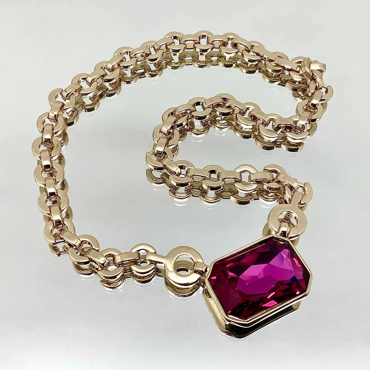 Large Emerald Cut Crystal Chain Set