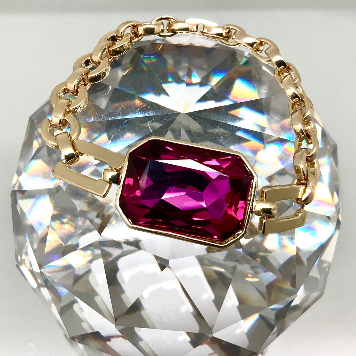 Large Emerald Cut Crystal Chain Set