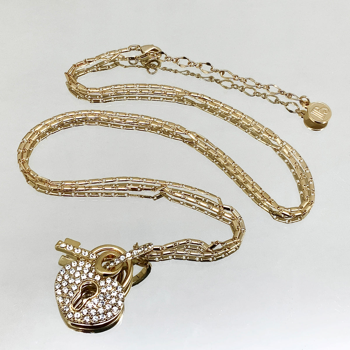 Premium Crystal Heart Lock and Key Necklace