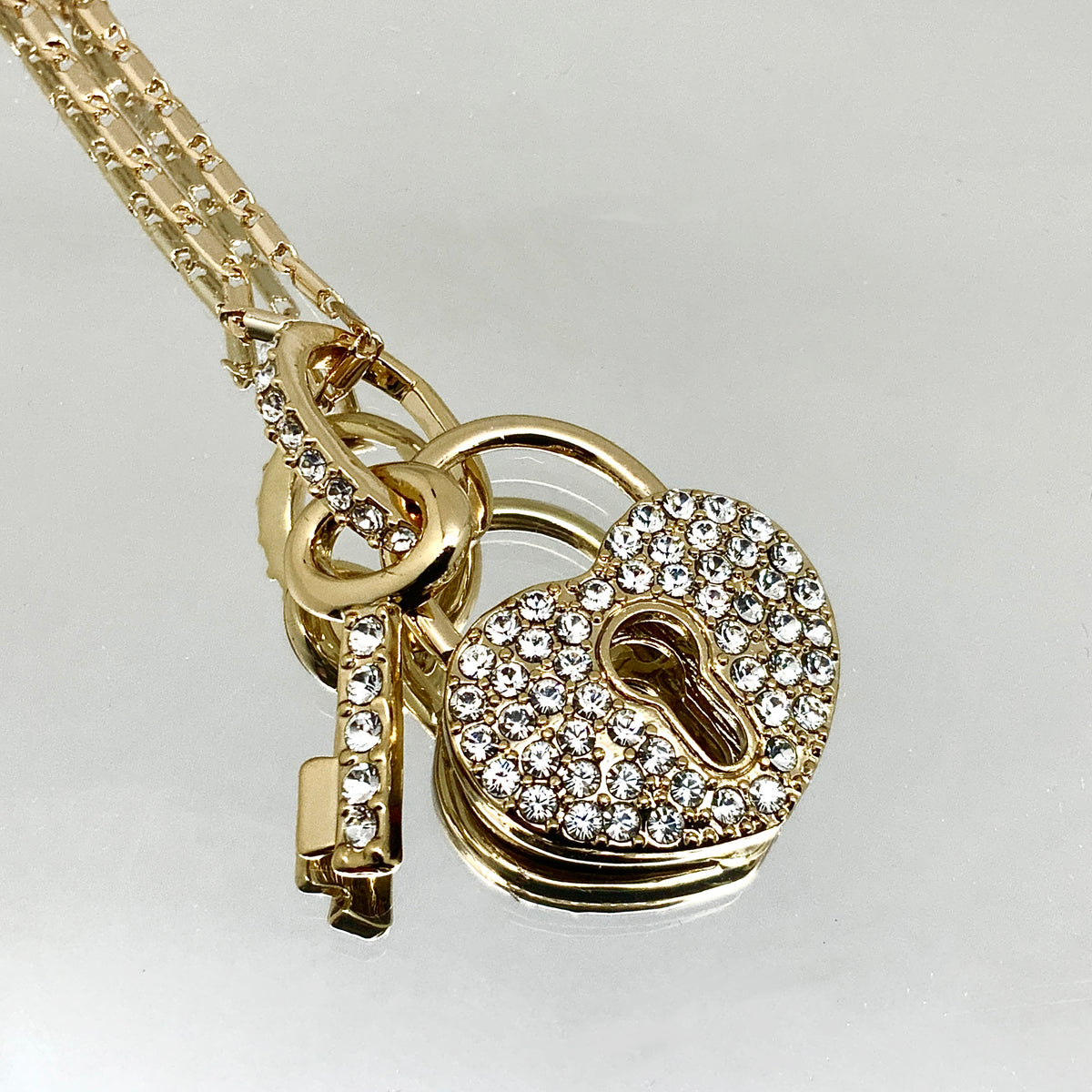 Premium Crystal Heart Lock and Key Necklace