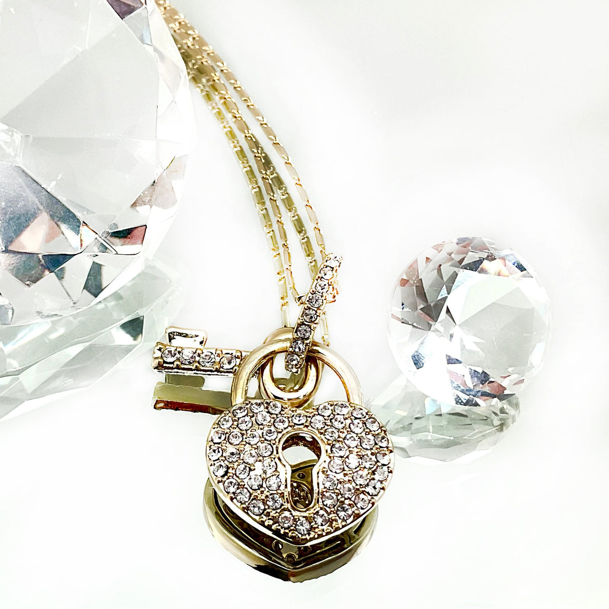 Premium Crystal Heart Lock and Key Necklace