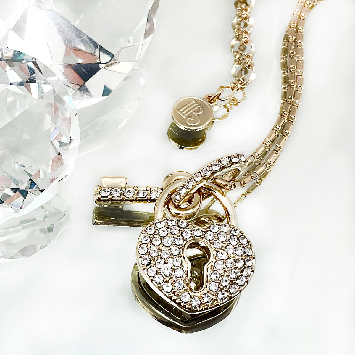 Premium Crystal Heart Lock and Key Necklace