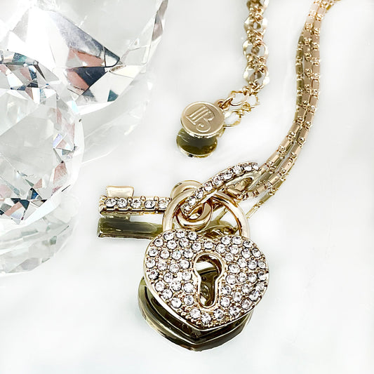 Premium Crystal Heart Lock and Key Necklace